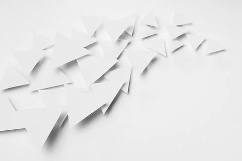 Wave of white paper triangles flying in bright light with soft light shadows  Stock-Illustration