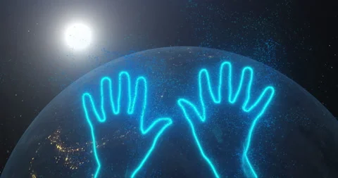 Wave your blue hands to the beat of the music. Neon glowing outlines of hands Vídeos de archivo 228687372