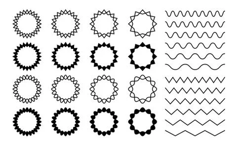 Wave zigzag dividers. Undulating zig zag round frames. Isolated horizontal Illustrazione stock