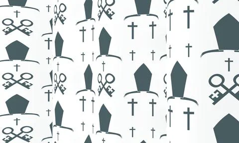 Waved background with bishop hat christian crosses and ancient keys. 3D render Stock Illustration