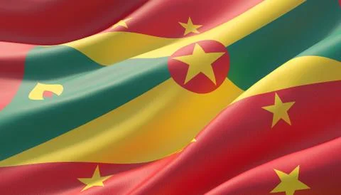Waved highly detailed close-up flag of Grenada. 3D illustration. Stock Illustration