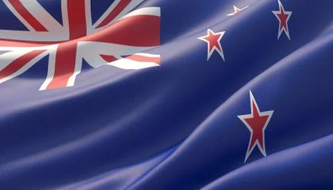 Waved highly detailed close-up flag of New Zealand. 3D illustration. Illustrazione stock