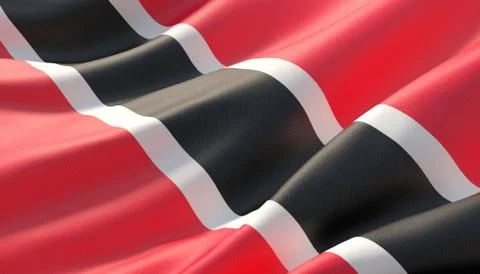 Waved highly detailed close-up flag of Trinidad And Tobago. 3D illustration. Illustrazione stock