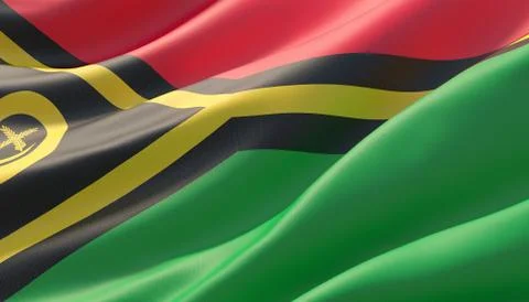 Waved highly detailed close-up flag of Vanuatu. 3D illustration. Stock-Illustration