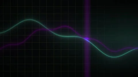 Waveform Animation with Glowing Neon Lines on Dark Grid Background Stock Footage 344724838