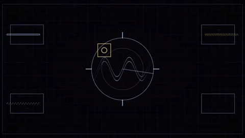 Waveform animation with graphical elements on dark Stock Footage 340289618