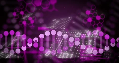 Waveform appearing, circular nodes connecting into pink helix, code sharpening, Stock Footage 329533603