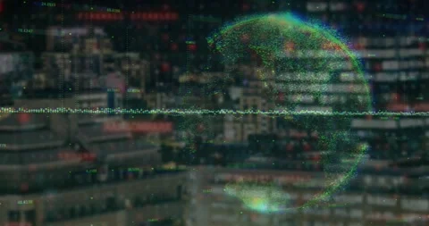 Waveform appearing over dusk skyline initiating sphere forming and rotating Stock Footage 330297223
