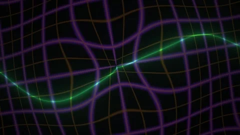 Waveform Digital Animation with Glowing Green Line on Purple Grid for Tech .. Stock Footage 343773250