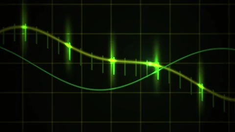 Waveform Digital Animation Glowing Green Lines Oscillating on Dark Grid Stock Footage 344724886