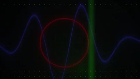 Waveform Digital Display Animation with Red Circle and Green Light Beam on Gr Stock Footage 343773077