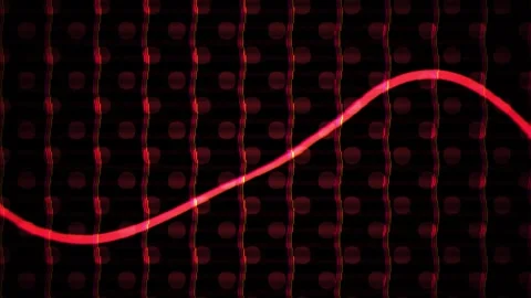 Waveform Glowing Red Oscillating over Dark Dotted Pattern Background Stock Footage 343773404