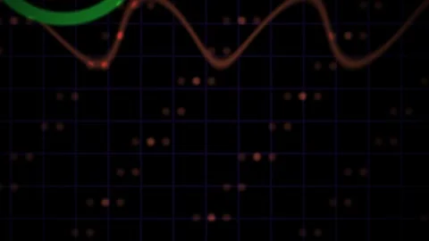 Waveform Signal Pulse Moving on a Dark Grid Display with Green Circle Stock Footage 343773274