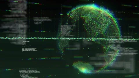 Waveform starting code snippets and labels guiding particles forming rotating Stock Footage 327786339