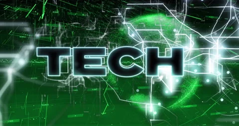 Waveform sweeping into UI, bits swirling forming sphere and neon TECH pulsing Video stock 311225293