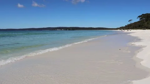 Wavefront of warm sea in Jervis bay – slow panning to white sand as 4k. Stock Footage 138929473