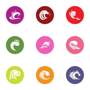 Wavelength icons set, flat style Stock Illustration