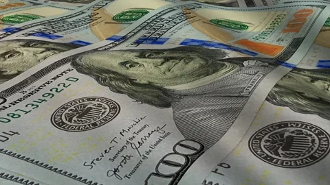 Waves of 100 Dollar Bills, Cash, Banknotes, Business Background, Money Stock Footage 302032931