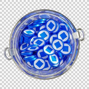 Waves in 3D crypto coin saving bank with stack coins on isolated background Stock Photos