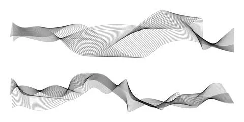 Waves abstract. Graphic line sonic or sound wave elements. Black curve lines Stock Illustration
