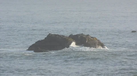 Waves across reef iew S WS rocks latesun bandon Stock Footage 27675097