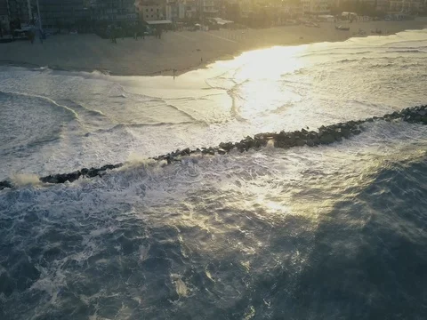 Waves aerial view on the coastline during a stormy day Stock Footage 75056009