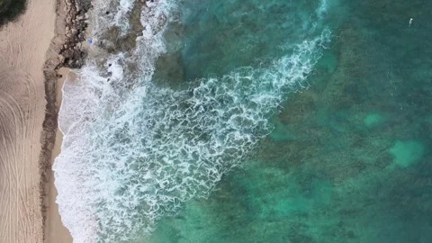 Waves Along Coast of Keaau Beach, Oahu, Hawaii Stock Footage 284056472