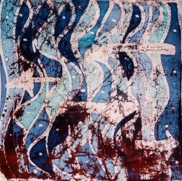 Waves and arrows, hot batik, background texture, handmade on silk Stock Illustration