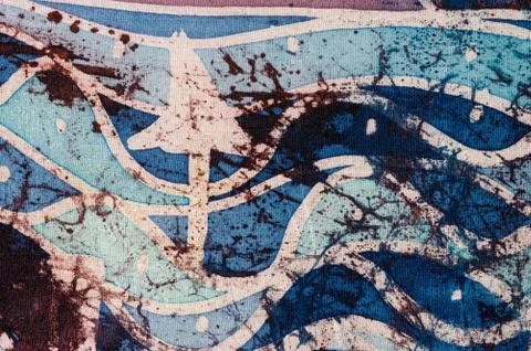 Waves and arrows, hot batik, background texture, handmade on silk Stock Illustration