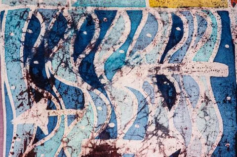 Waves and arrows, hot batik, background texture, handmade on silk Stock Illustration