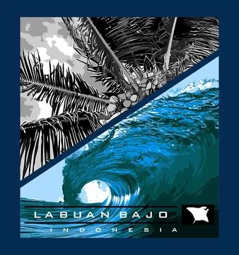 The waves and the chopped coconut tree Stock Illustration