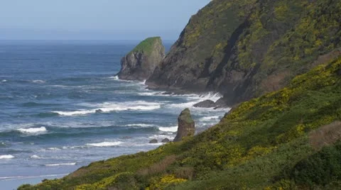 Waves and Cliffs on the Oregon Coast - Medium Stock Footage 22342740