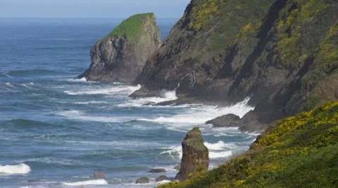Waves and Cliffs on the Oregon Coast - Medium close Stock-Footage 22356967