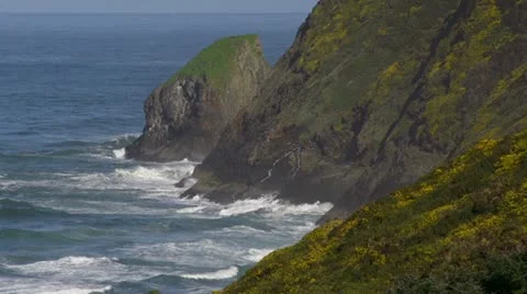 Waves and Cliffs on the Oregon Coast - Close Stock Footage 22358277