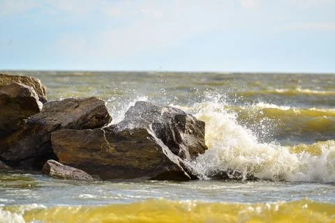 Waves and drops with strong wind Stock Photos