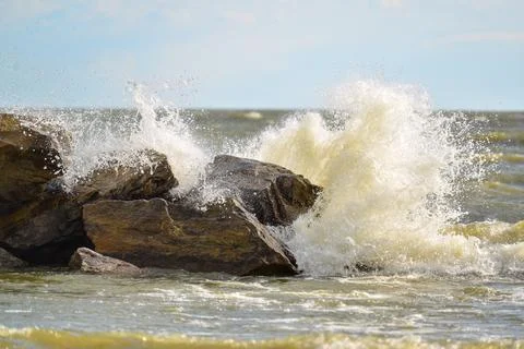Waves and drops with strong wind Stock Photos