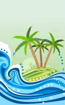 Waves and island Stock Illustration