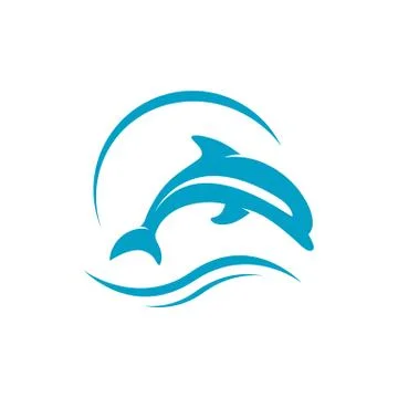 Waves and jumping dolphin logo design vector illustrations Stock Illustration