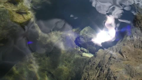 Waves and light effects on the water in a pool from a mountain stream Video stock 219650115