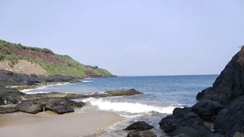 Waves  and nice beach and rocks Video stock 154024407