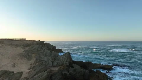 Waves and Ocean view from the viewpoint at Warrnambool. Early morning sunrise Stock Footage 292502911