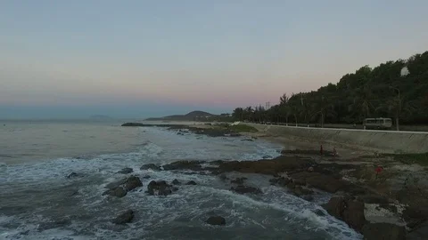 Waves and rocks at dawn Stock Footage 73283635