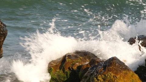 Waves and the rocks Stock Footage 93321443