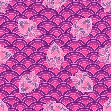 Waves and scallops  seamless pattern in purple colors Stock Illustration