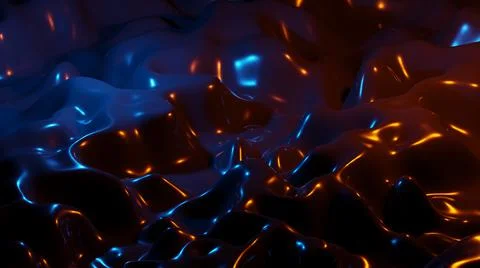 Waves and splasing of dark material in blue and orange light. Composite Stock Photos