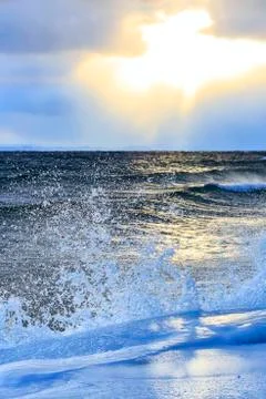 Waves and spray during a winter storm Stock Photos