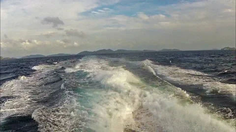 Waves and spray from the speedboat Stock Footage 48922794