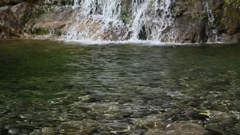 Waves and sunlight effects in the pool from a waterfall (slow motion) Stock-Footage 219645135
