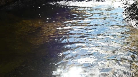 Waves and sunlight reflections on a pool from a mountain stream (slow motion) Stock-Footage 219649542