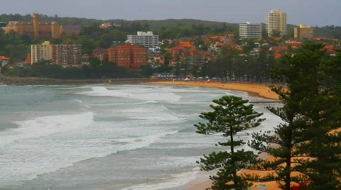 Waves and Surfers at Manly Beach Stock Footage 628897